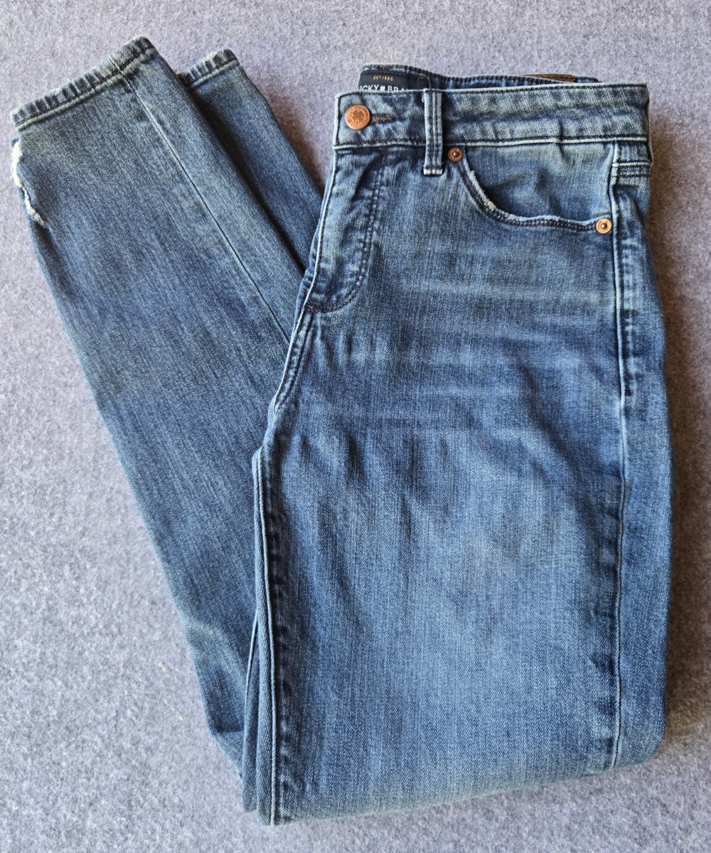 Lucky Brand Women's Jeans Hayden Skinny Denim Blue Whiskering Distressed Size 8